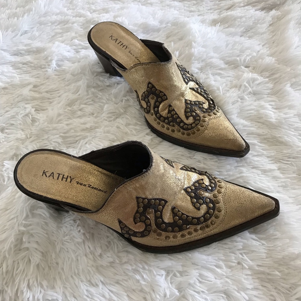 Kathy Van Zeeland Gold Studded Heels